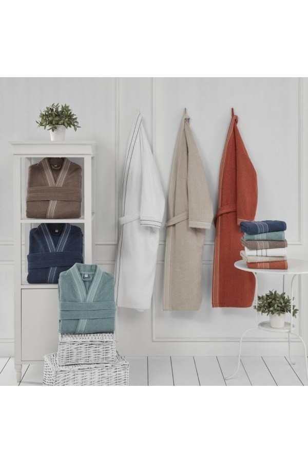 Altınbaşak 2 Parça Bornoz Seti Step Brunt Kiremit M-L