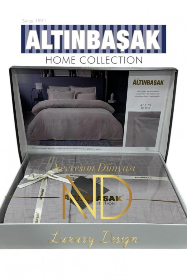 Altınbaşak Jakarlı Saten Çift Kişilik Nevresim Takımı Adelya Marble Altınbaşak Jakarlı Saten Çift Kişilik Nevresim Takımı Adelya Marble