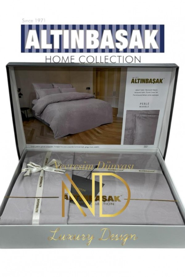 Altınbaşak Jakarlı Saten Çift Kişilik Nevresim Takımı Perle Marble Altınbaşak Jakarlı Saten Çift Kişilik Nevresim Takımı Perle Marble