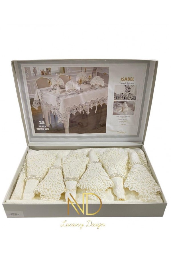 Anna Karina 25 Parça Masa Örtüsü Seti İsabel Krem Anna Karina 25 Parça Masa Örtüsü Seti İsabel Krem