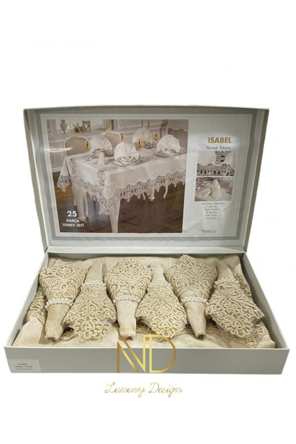 Anna Karina 25 Parça Masa Örtüsü Seti İsabel Cappuccino Anna Karina 25 Parça Masa Örtüsü Seti İsabel Cappuccino