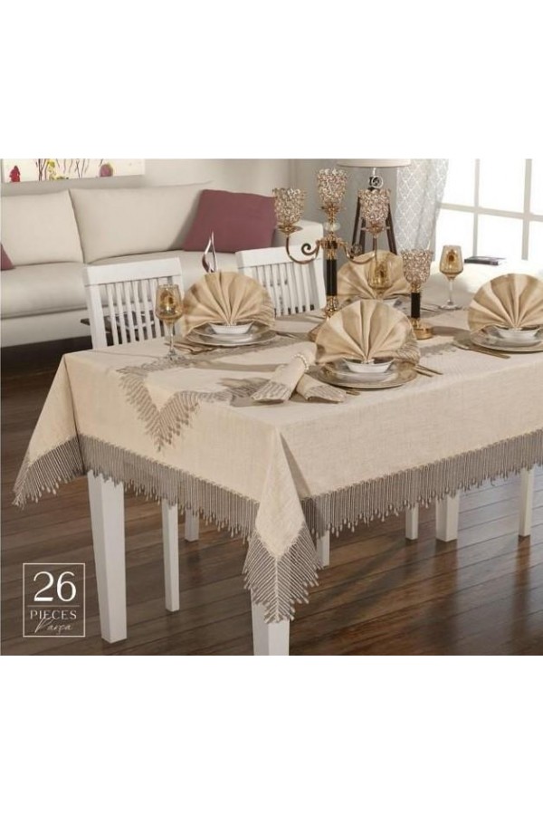 Anna Karina 25 Parça Masa Örtüsü Seti Karin Cappuccino Anna Karina 25 Parça Masa Örtüsü Seti Karin Cappuccino