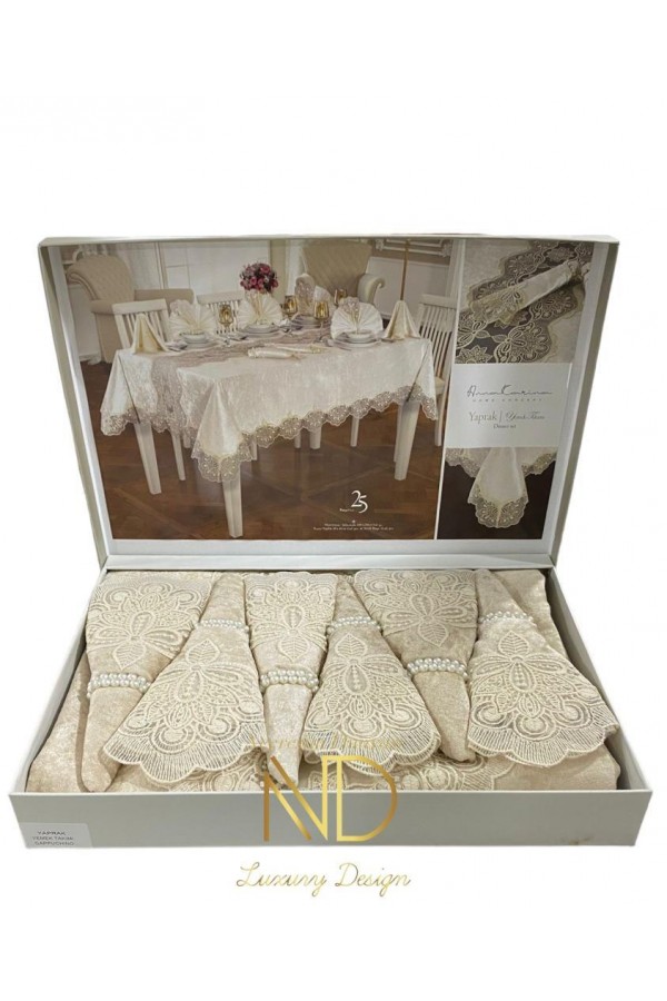 Anna Karina 26 Parça Masa Örtüsü Seti Yaprak Cappuccino Anna Karina 26 Parça Masa Örtüsü Seti Yaprak Cappuccino