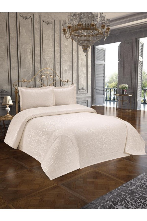 Anna Karina 3 Parça Çift Kişilik Yatak Örtüsü Royal Ekru Anna Karina 3 Parça Çift Kişilik Yatak Örtüsü Royal Ekru