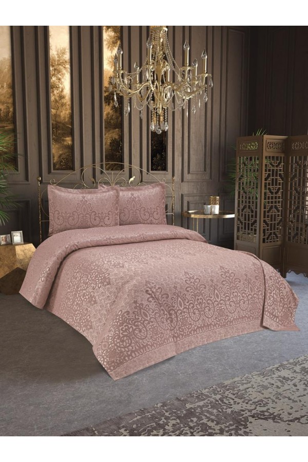 Anna Karina 3 Parça Çift Kişilik Yatak Örtüsü Royal Pudra Anna Karina 3 Parça Çift Kişilik Yatak Örtüsü Royal Pudra