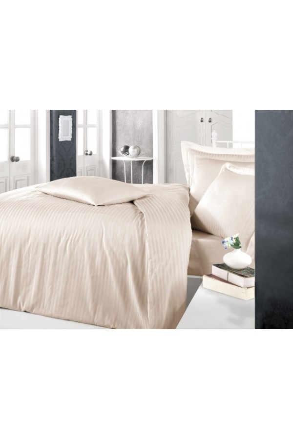 Clasy Çizgili Saten Nevresim Takımı Çift Kişilik Cappuccino