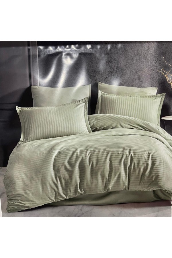 Clasy Çizgili Saten Nevresim Takımı Çift Kişilik Ada Çayı