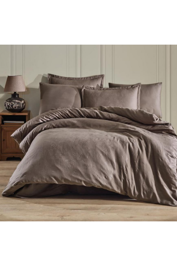 Clasy Exclusive Jakarlı Çift Kişilik Pamuk Saten Nevresim Takımı Sadra V1 Kahve