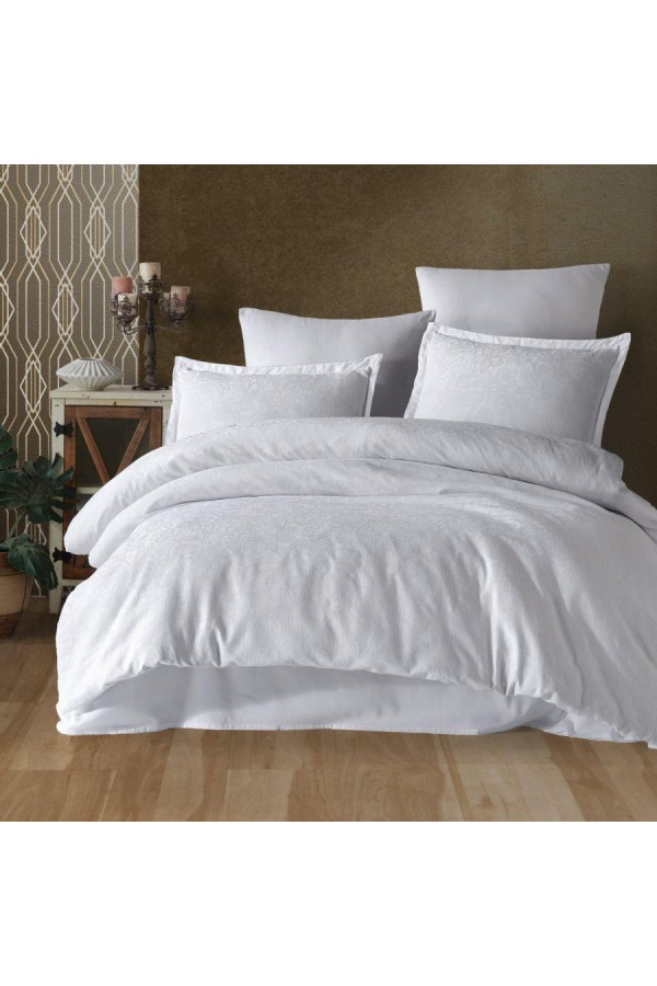 Clasy Exclusive Jakarlı Çift Kişilik Pamuk Saten Nevresim Takımı Vienna V1 Beyaz