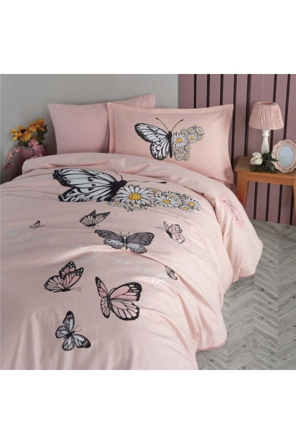 Clasy Genç Ranforce Tek Kişilik Nevresim Takımı Daisy Love v2 Somon