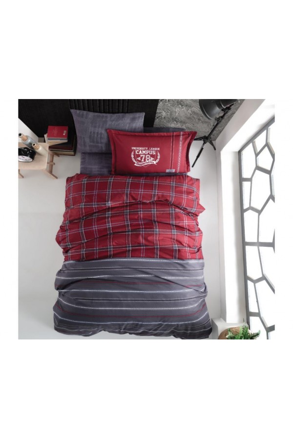 Clasy Genç Ranforce Tek Kişilik Nevresim Takımı Campus v1 Bordo
