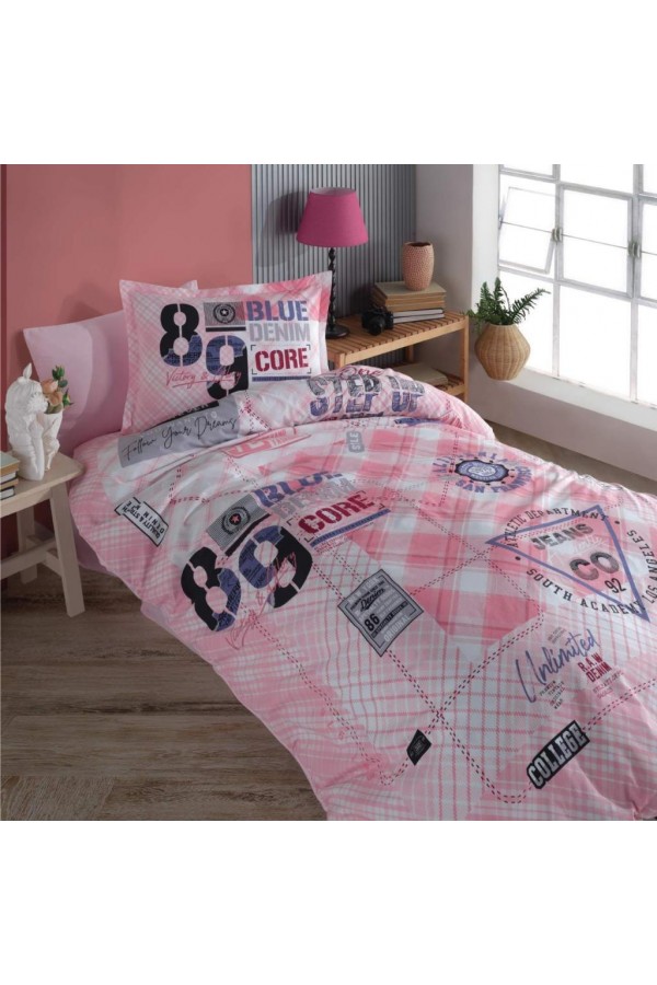 Clasy Genç Ranforce Tek Kişilik Nevresim Takımı Denim v1 Pembe