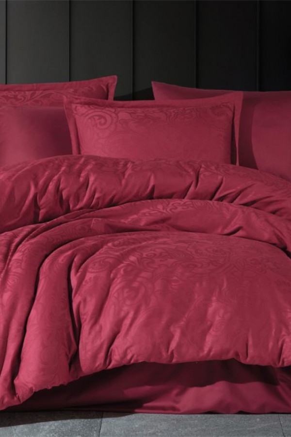 Clasy Exclusive Jakarlı Çift Kişilik Pamuk Saten Nevresim Takımı Hemera v2 Bordo