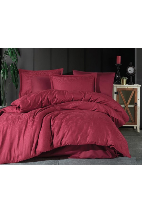 Clasy Exclusive Jakarlı Çift Kişilik Pamuk Saten Nevresim Takımı Hemera v2 Bordo