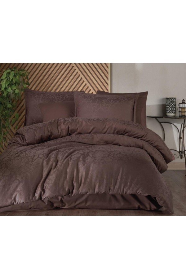 Clasy Exclusive Jakarlı Çift Kişilik Pamuk Saten Nevresim Takımı Royalisa v1 Kahve