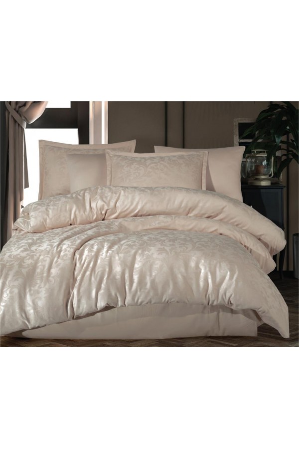 Clasy Exclusive Jakarlı Çift Kişilik Pamuk Saten Nevresim Takımı Pavaya v2 Krem