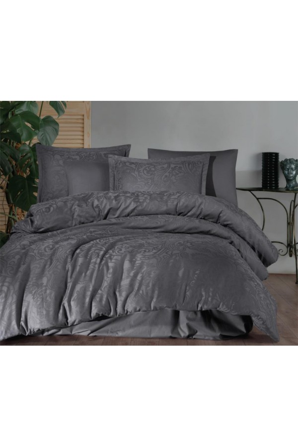 Clasy Exclusive Jakarlı Çift Kişilik Pamuk Saten Nevresim Takımı Hemera v1 Antrasit