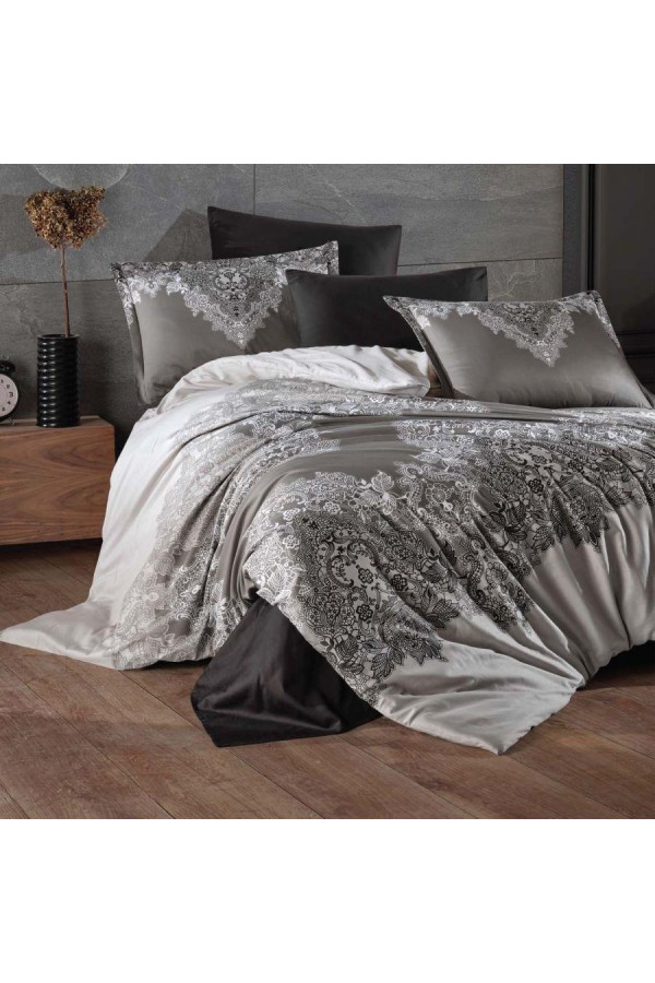 Clasy Pamuk Saten Çift Kişilik Nevresim Takımı Noldor v1 Antrasit