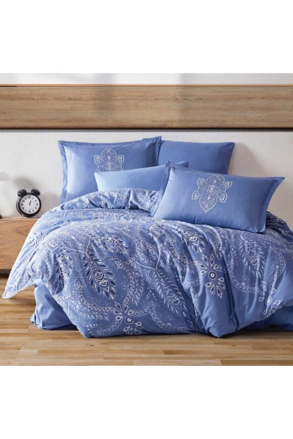 Clasy Pamuk Saten Çift Kişilik Nevresim Takımı Rovi v1 Mavi