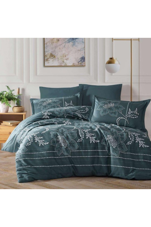 Clasy Pamuk Saten Çift Kişilik Nevresim Takımı Moya v2 Turkuaz