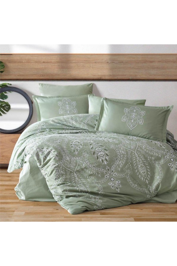 Clasy Pamuk Saten Çift Kişilik Nevresim Takımı Rovi v2 Yeşil