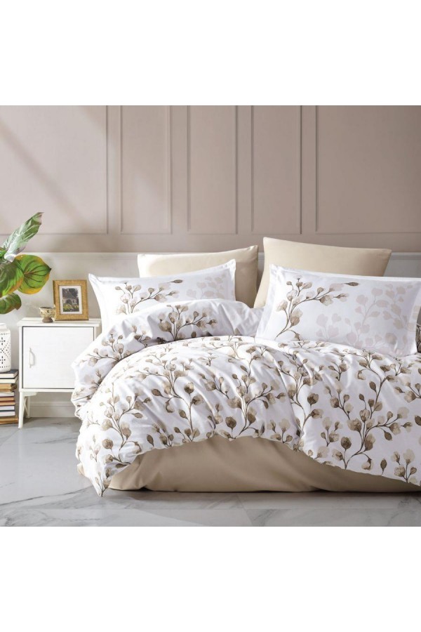 Clasy Pamuk Saten Çift Kişilik Nevresim Takımı Puha v1 Bej