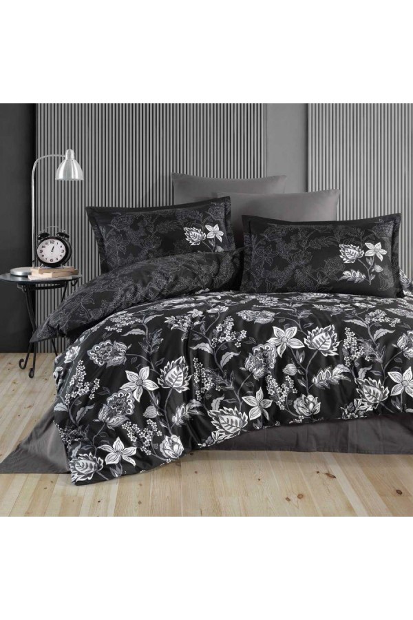 Clasy Pamuk Saten Çift Kişilik Nevresim Takımı Vilya v2 Antrasit