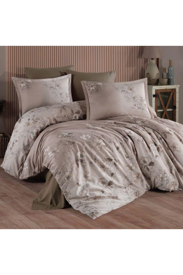 Clasy Pamuk Saten Çift Kişilik Nevresim Takımı Sindarin v1 Kahve