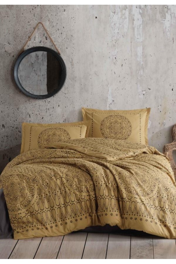 Clasy Ranforce Nevresim Takımı Çift Kişilik Merit V1 Hardal