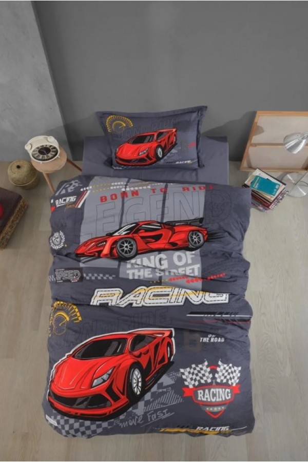 Clasy Tek Kişilik Ranforce Nevresim Takımı Raing Team Gri Clasy Tek Kişilik Ranforce Nevresim Takımı Raing Team Gri