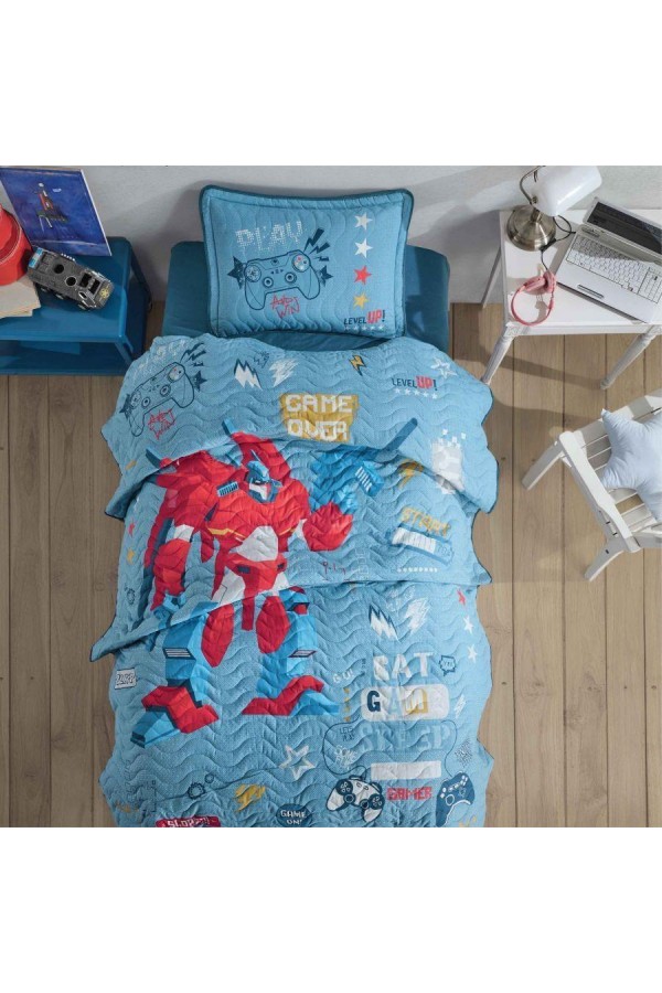 Clasy Tek Kişilik Yatak Örtüsü Game Over v1 Mavi Clasy Tek Kişilik Yatak Örtüsü Game Over v1 Mavi