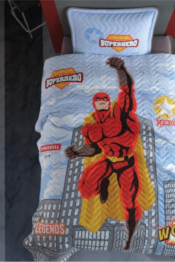 Clasy Tek Kişilik Yatak Örtüsü Superhero v1 Gri Clasy Tek Kişilik Yatak Örtüsü Superhero v1 Gri