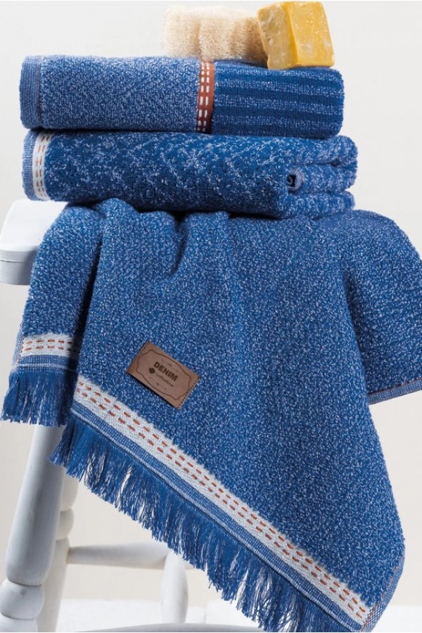 Cotton Box 3'lü Jakarlı Havlu Seti Denim Mavi 50x90 8680108067345