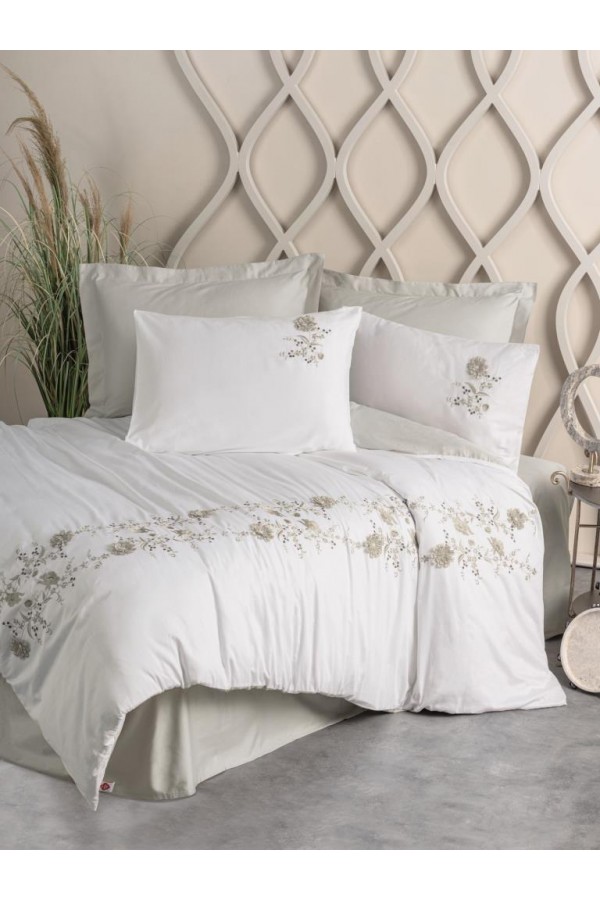 Cotton Box 3D Nakışlı Çift Kişilik Saten Nevresim Takımı Urian Bej