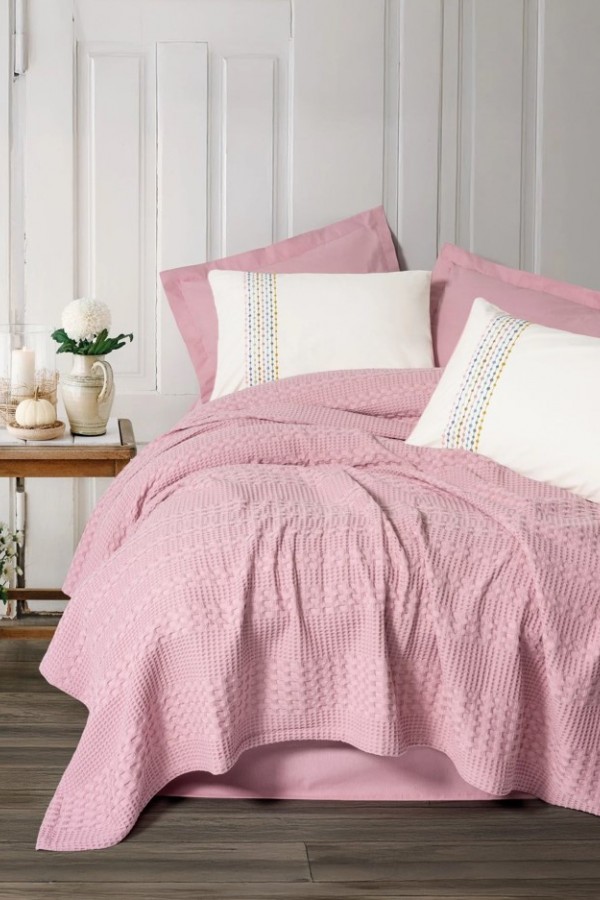 Cotton Box Aura Çift Kişilik Pike Takımı Pebble Pembe