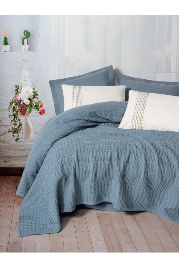 Cotton Box Aura Çift Kişilik Pike Takımı Pebble İndigo