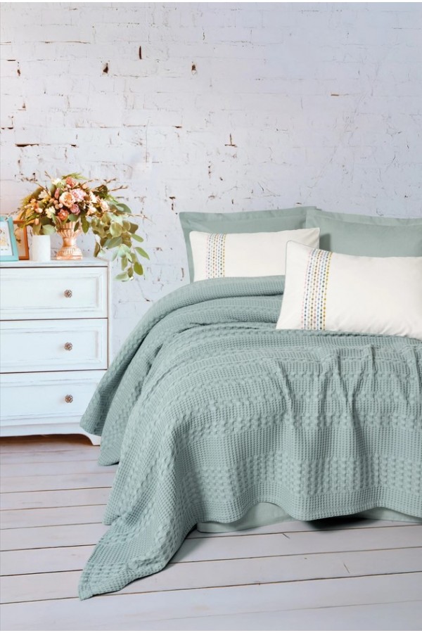 Cotton Box Aura Çift Kişilik Pike Takımı Pebble Mint