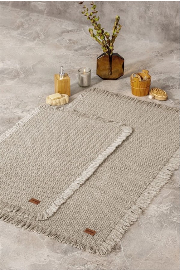 Cotton Box Bath Rug Set Bej 2'li 75x125 60x90