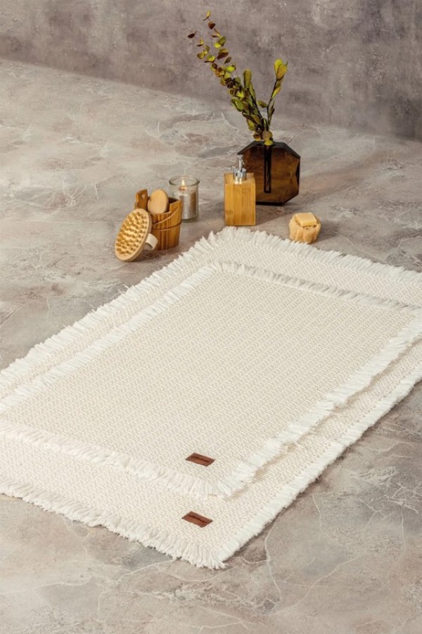 Cotton Box Bath Rug Set Krem 2'li 75x125 60x90 Cotton Box Bath Rug Set Krem 2'li 75x125 60x90