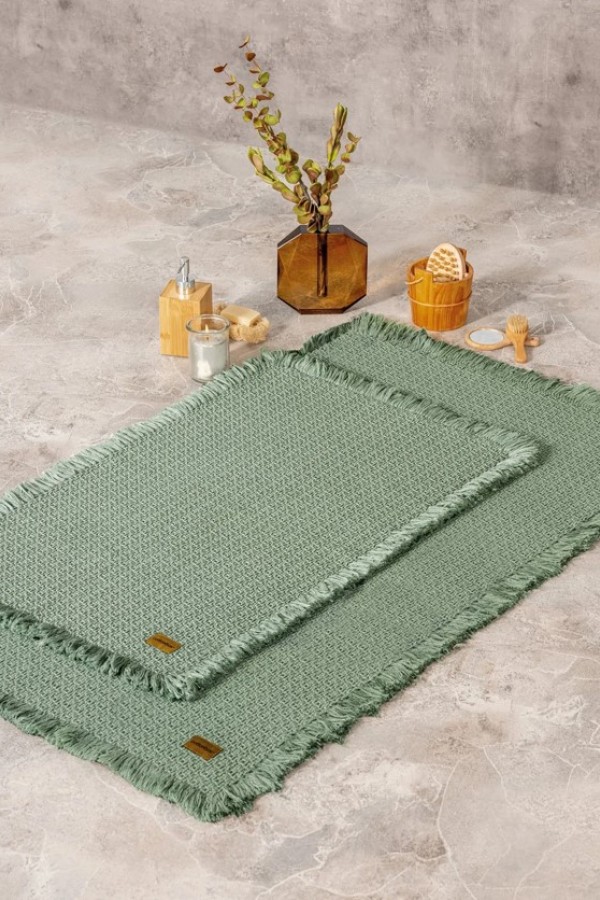 Cotton Box Bath Rug Set Yeşil 2'li 75x125 60x90 Cotton Box Bath Rug Set Yeşil 2'li 75x125 60x90