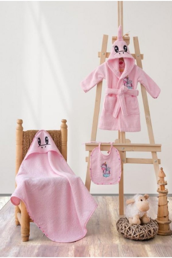 Cotton Box Bebek Bornoz Seti Unicorn Pembe