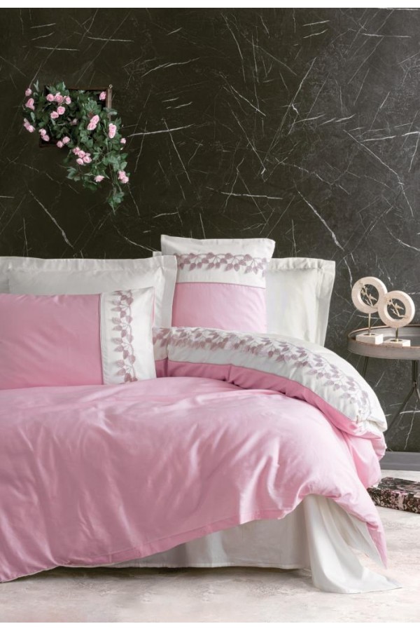Cotton Box Brode Nakışlı Çift Kişilik Saten Nevresim Takımı Niobe Pembe Cotton Box Brode Nakışlı Çift Kişilik Saten Nevresim Takımı Niobe Pembe