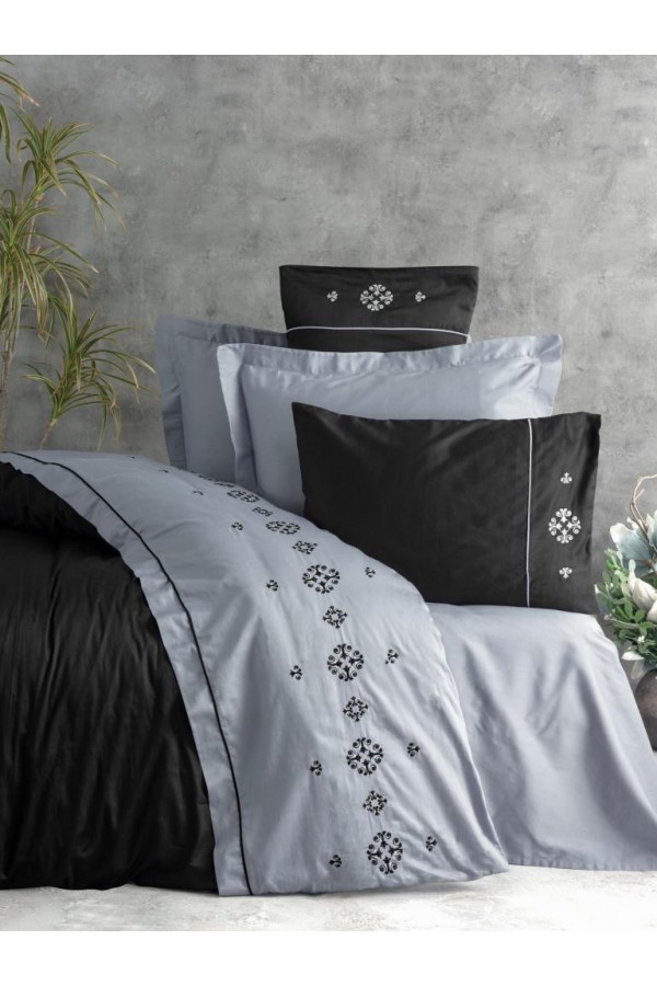 Cotton Box Brode Nakışlı Çift Kişilik Saten Nevresim Takımı Elisa Gri Cotton Box Brode Nakışlı Çift Kişilik Saten Nevresim Takımı Elisa Gri