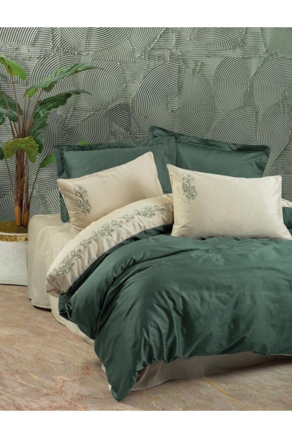 Cotton Box Brode Nakışlı Çift Kişilik Saten Nevresim Takımı Andy Yeşil Cotton Box Brode Nakışlı Çift Kişilik Saten Nevresim Takımı Andy Yeşil
