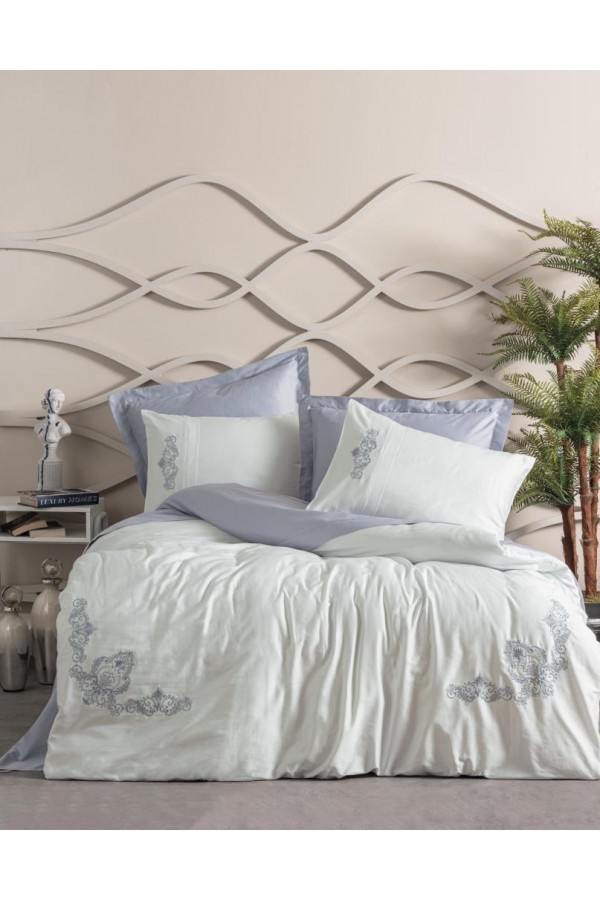 Cotton Box Brode Nakışlı Çift Kişilik Saten Nevresim Takımı Bianna Gri Cotton Box Brode Nakışlı Çift Kişilik Saten Nevresim Takımı Bianna Gri