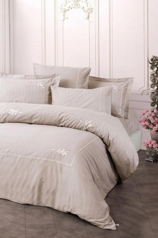 Cotton Box Brode Nakışlı Çift Kişilik Saten Nevresim Takımı Alameda Lila