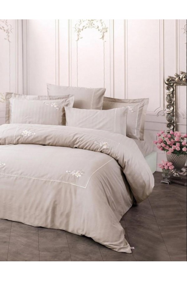 Cotton Box Brode Nakışlı Çift Kişilik Saten Nevresim Takımı Alameda Lila