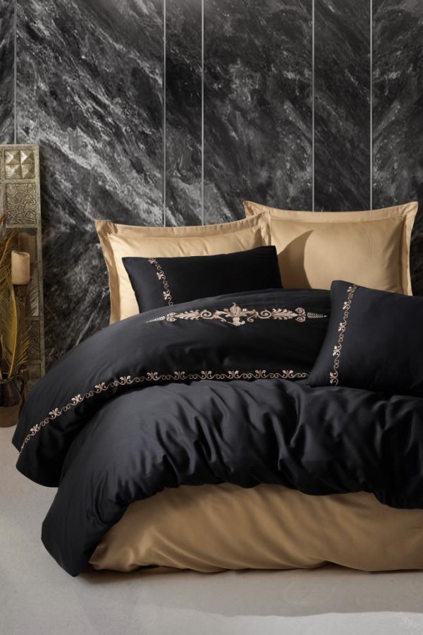 Cotton Box Brode Nakışlı Çift Kişilik Saten Nevresim Takımı Gloria Gold