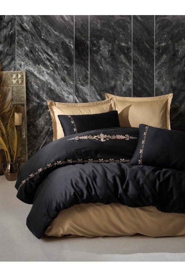 Cotton Box Brode Nakışlı Çift Kişilik Saten Nevresim Takımı Gloria Gold Cotton Box Brode Nakışlı Çift Kişilik Saten Nevresim Takımı Gloria Gold