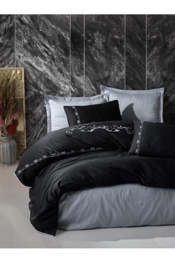 Cotton Box Brode Nakışlı Çift Kişilik Saten Nevresim Takımı Gloria Gri Cotton Box Brode Nakışlı Çift Kişilik Saten Nevresim Takımı Gloria Gri